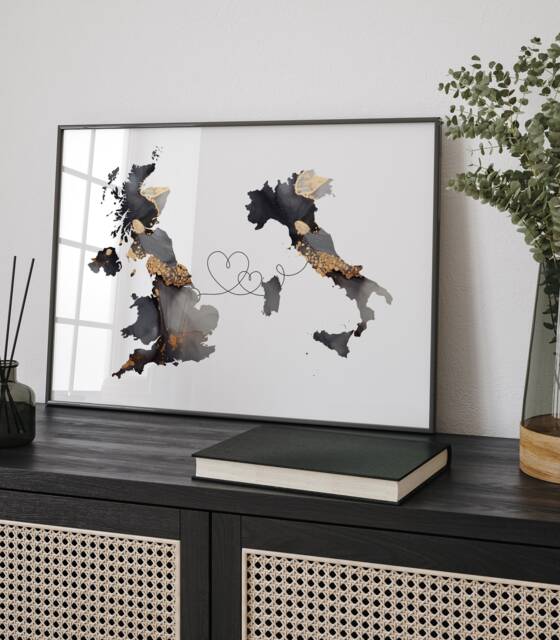Britain & Italy Map Black & Gold Travel Wall Art Print - United Kingdom UK - image 1