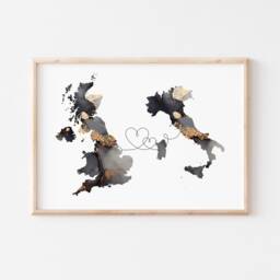 Britain & Italy Map Black & Gold Travel Wall Art Print - United Kingdom UK - thumbnail 3