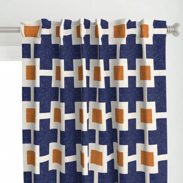 Mod Plus Curtain Panel - Bold Geometric Orange & Navy Custom Square in By Willowlanetextiles - image 1
