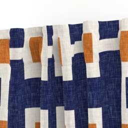 Mod Plus Curtain Panel - Bold Geometric Orange & Navy Custom Square in By Willowlanetextiles - thumbnail 3