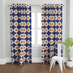Mod Plus Curtain Panel - Bold Geometric Orange & Navy Custom Square in By Willowlanetextiles - thumbnail 2