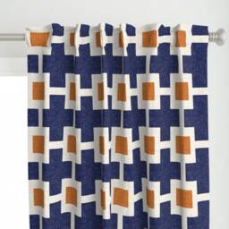 Mod Plus Curtain Panel - Bold Geometric Orange & Navy Custom Square in By Willowlanetextiles - thumbnail 1