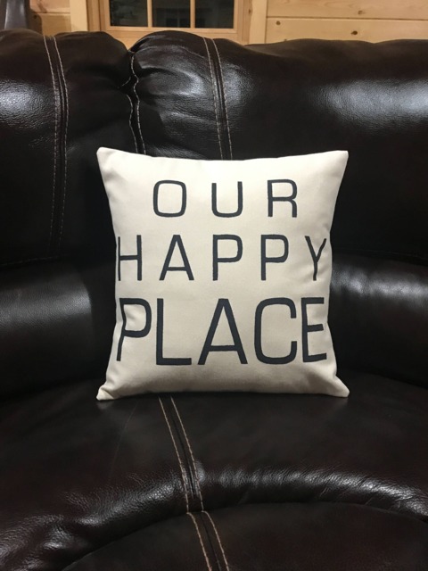 Our Happy Place Decorative Throw Pillow Handmade Quote Housewarming Gift - image 1