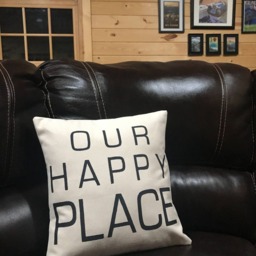 Our Happy Place Decorative Throw Pillow Handmade Quote Housewarming Gift - thumbnail 2
