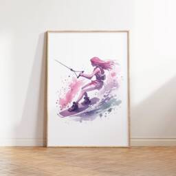 Girls Wakeboarding Print Set - 3 Posters - Wall Art Gifts Wakeboard Gift Definition Wakeboarder Decor Room Watercolour Artwork - thumbnail 3