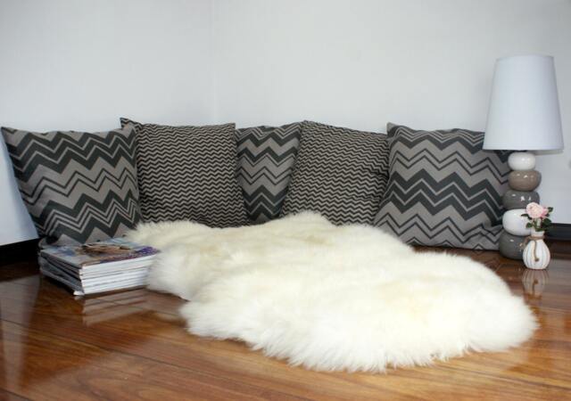"White Sheepskin Throw Rug, Genuine Leather, Cozy Accent - 44""x 26" - image 1