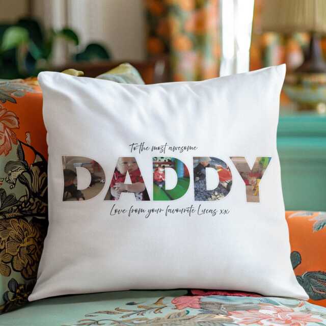 Personalised Daddy Cushion Photo Gift Dad Keepsake Memory Pillow Custom Text Family Portrait Picture Frame Father Present Sentimental Design - image 1