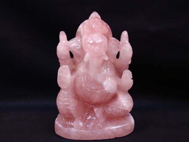 Rose Quartz Ganesh Statue, Pink Gemstone Ganesha Idol, Spiritual Crystal Gifts, Religious Decor - image 1