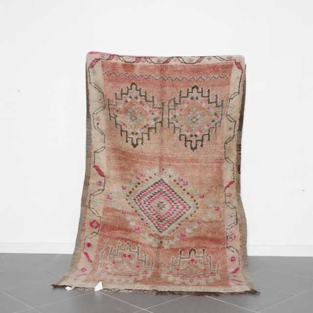 Vintage Handwoven Berber Rug Soft Pink & Beige Moroccan Wool Carpet - image 1