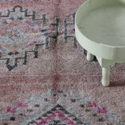 Vintage Handwoven Berber Rug Soft Pink & Beige Moroccan Wool Carpet - thumbnail 3