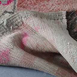 Vintage Handwoven Berber Rug Soft Pink & Beige Moroccan Wool Carpet - thumbnail 4