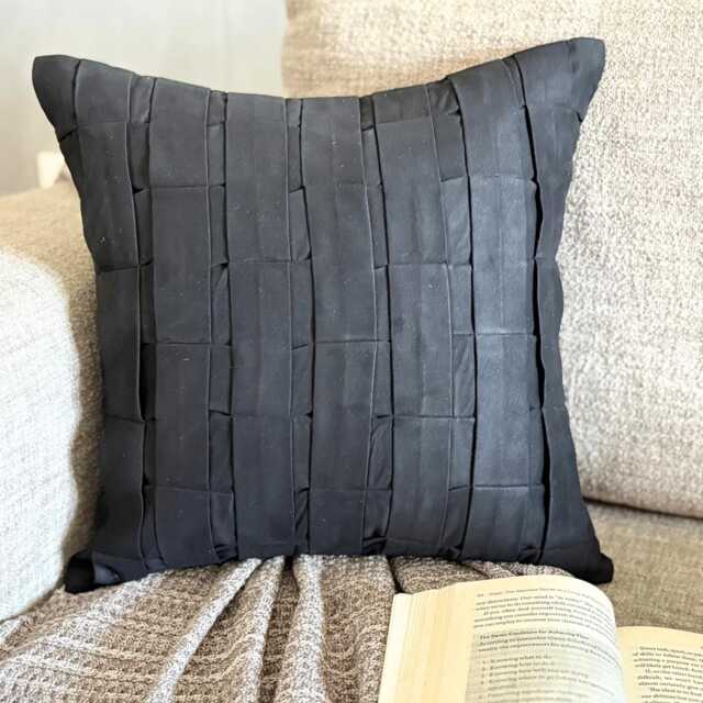 Textured Pintuck Faux Suede Pillow Sham, 24x24/26x26, Modern Style Euro Solid Square Pillowcase - Black Love Tune - image 1