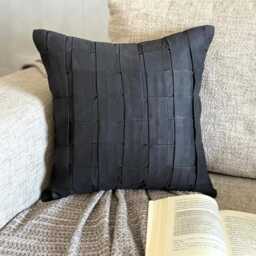 Textured Pintuck Faux Suede Pillow Sham, 24x24/26x26, Modern Style Euro Solid Square Pillowcase - Black Love Tune - thumbnail 2