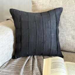 Textured Pintuck Faux Suede Pillow Sham, 24x24/26x26, Modern Style Euro Solid Square Pillowcase - Black Love Tune - thumbnail 2