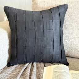 Textured Pintuck Faux Suede Pillow Sham, 24x24/26x26, Modern Style Euro Solid Square Pillowcase - Black Love Tune - thumbnail 1