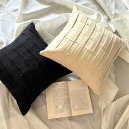 Textured Pintuck Faux Suede Pillow Sham, 24x24/26x26, Modern Style Euro Solid Square Pillowcase - Black Love Tune - thumbnail 3