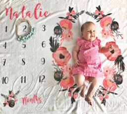 Baby Floral Milestone Blanket, Personalized Girl Monthly Name Minky, Fleece, Shower Gift