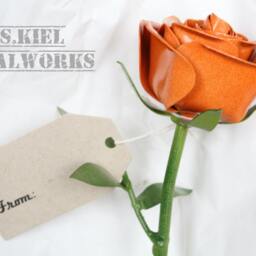 Handcrafted Metal Orange Rose Steel Flower Sculpture - thumbnail 2
