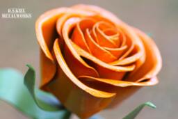 Handcrafted Metal Orange Rose Steel Flower Sculpture