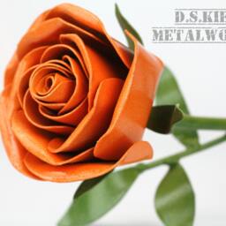 Handcrafted Metal Orange Rose Steel Flower Sculpture - thumbnail 4