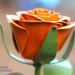 Handcrafted Metal Orange Rose Steel Flower Sculpture - thumbnail 3