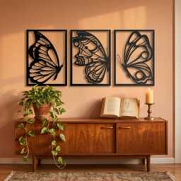 Butterfly Metal Wall Art Set Of 3, Framed Monarch Home Decor, Boho Nature Sign, Living Room Bedroom Gift - thumbnail 1