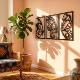 Butterfly Metal Wall Art Set Of 3, Framed Monarch Home Decor, Boho Nature Sign, Living Room Bedroom Gift - thumbnail 3