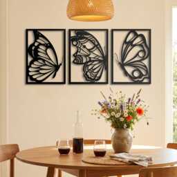 Butterfly Metal Wall Art Set Of 3, Framed Monarch Home Decor, Boho Nature Sign, Living Room Bedroom Gift - thumbnail 2