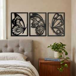 Butterfly Metal Wall Art Set Of 3, Framed Monarch Home Decor, Boho Nature Sign, Living Room Bedroom Gift - thumbnail 4