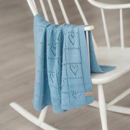 Lace Heart Knit Baby Blanket Hand-Knitted Merino Wool Throw - thumbnail 2