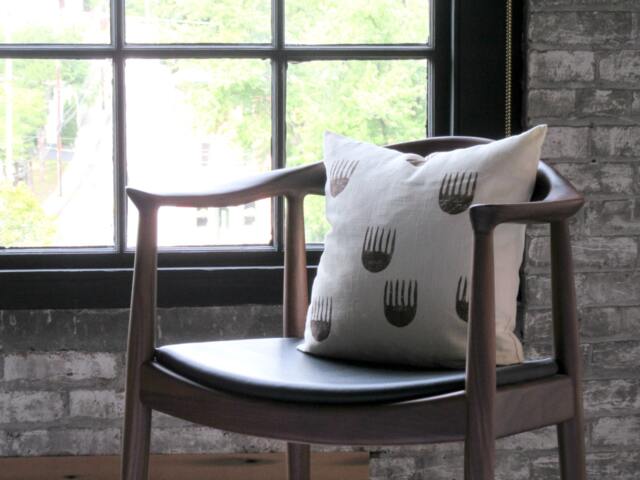 Cream Linen Pillow Cover With Brown Print/ Block Printed Textile Neutral Geometric Comb Design Natural African Inspired Modern Cushion - image 1