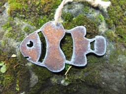 Rustic Steel Clown Fish Christmas Ornament - Marine Decor - 10cm