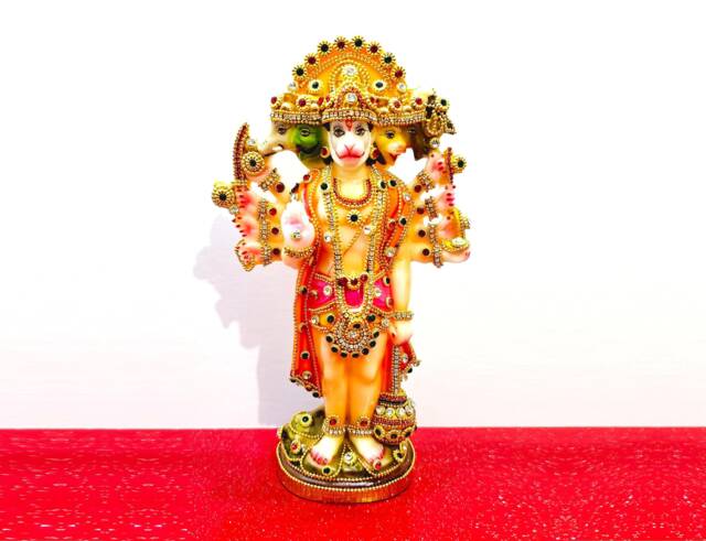Lord Hanuman Bajrangbali Panchmukhi - 5 Face , Rare Stone Decorated Statue - image 1