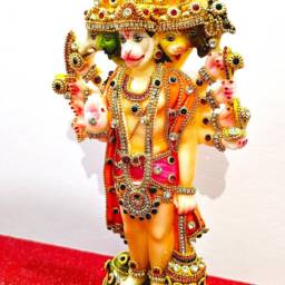 Lord Hanuman Bajrangbali Panchmukhi - 5 Face , Rare Stone Decorated Statue - thumbnail 3