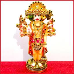 Lord Hanuman Bajrangbali Panchmukhi - 5 Face , Rare Stone Decorated Statue - thumbnail 2