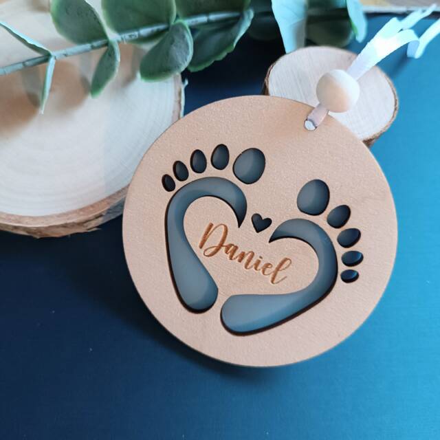 Baby Feet Christmas Tree Ornament - Personalised Decoration Babyloss Memorial Gift Heart Loss Of - image 1