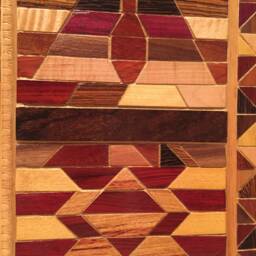 Wood Wall Art Sculpture Featuring A Variety Of Exotic Wood Pieces in Several Geometric Mosaic Arrays With Triangle Hardwood Inlays - thumbnail 2