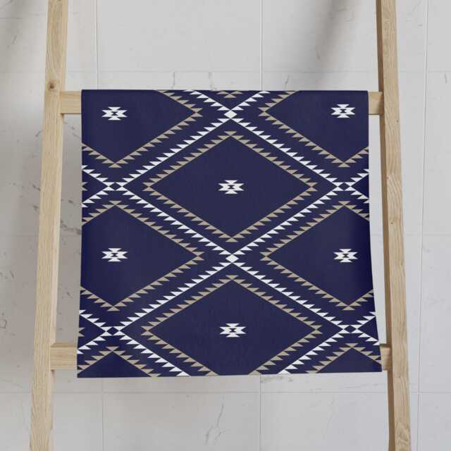 Hand Towel, Southwestern Geometric, Navy White Beige, Rustic Kitchen Modern Boho Bathroom Tea Dish Towel - image 1
