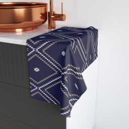 Hand Towel, Southwestern Geometric, Navy White Beige, Rustic Kitchen Modern Boho Bathroom Tea Dish Towel - thumbnail 4