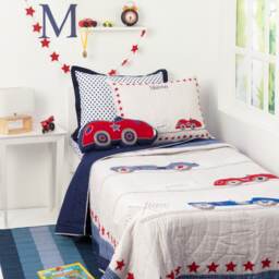 Racecar Kids Bedding Set - Applique Cotton Quilt, Personalized - thumbnail 1