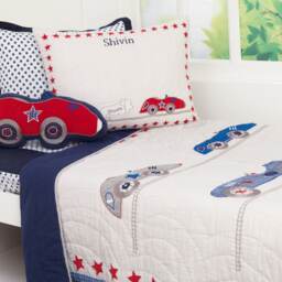Racecar Kids Bedding Set - Applique Cotton Quilt, Personalized - thumbnail 2