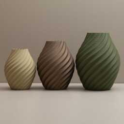 Olive Green Vase Set, Swirl Ornaments Earth Tones Living Room Home Decor - thumbnail 2