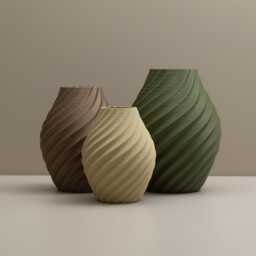 Olive Green Vase Set, Swirl Ornaments Earth Tones Living Room Home Decor - thumbnail 1