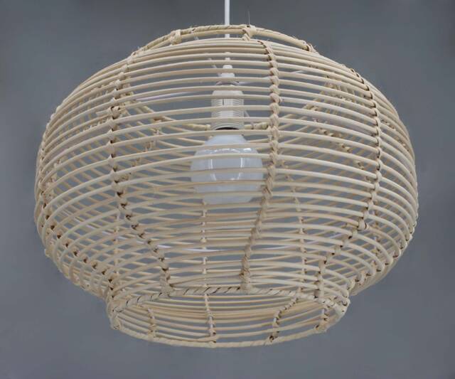 Rattan Lantern Pendant Light, Woven Ceiling Lamp, Natural Fiber Lighting, Dia 15.7 - image 1