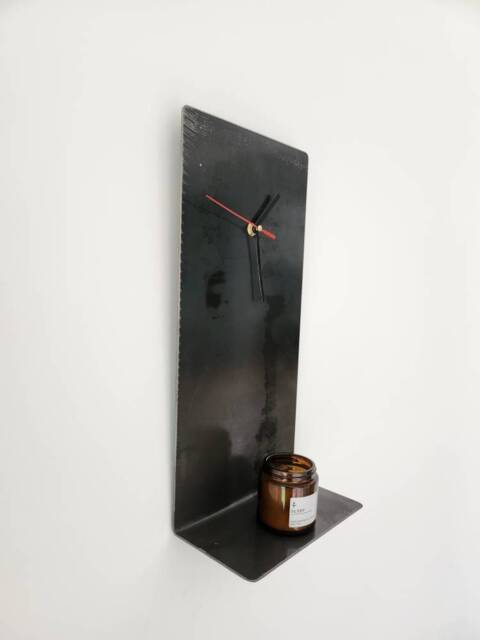 Industrial Raw Steel Wall Clock Shelf - Handmade Metal Rustic & Combo UK Made - image 1