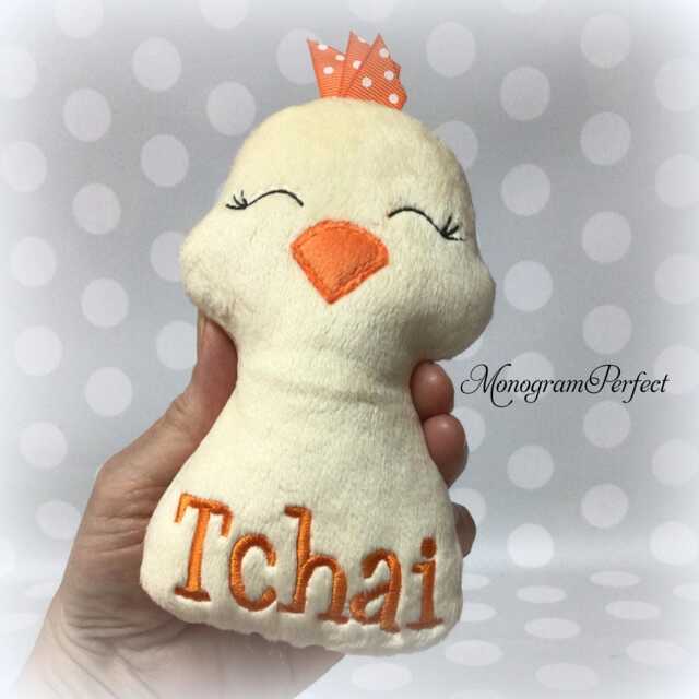 Personalized Light Yellow Baby Bird/Chick Rattle Soft Toy - image 1