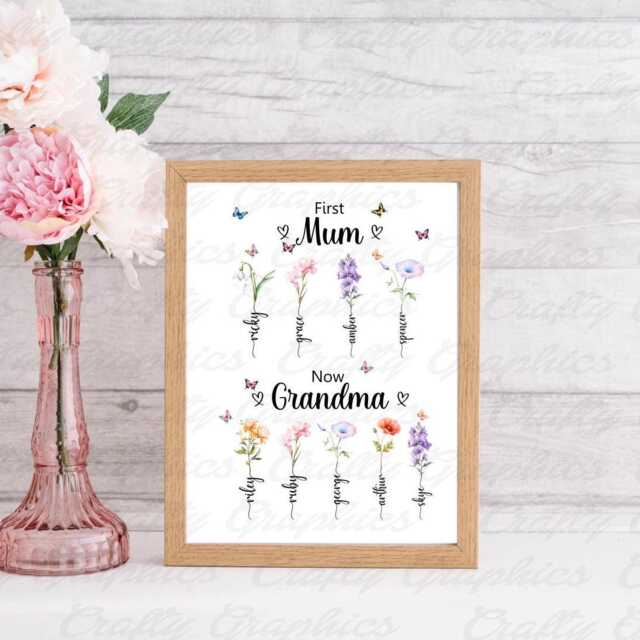 Personalised Birth Month Flowers Print, First Mum Now Grandma Garden Mothers Day, Birthday, Christmas Gift - image 1