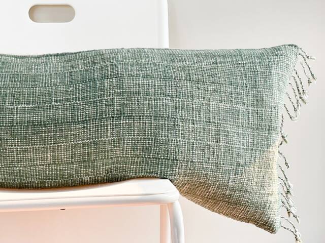"Handwoven Lumbar Pillow Cover Vintage Karen Batik Hemp, Fringes - 14"" X 36" - image 1
