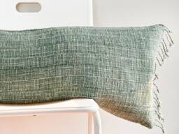"Handwoven Lumbar Pillow Cover Vintage Karen Batik Hemp, Fringes - 14"" X 36" - thumbnail 1