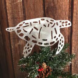 Sea Turtle Christmas Tree Topper, Wall Art Or Yard Stake, Hawksbill, Aluminum, Beach, Metal, Silver, Ocean Lover Gift, Save The Sea Turtles - thumbnail 3